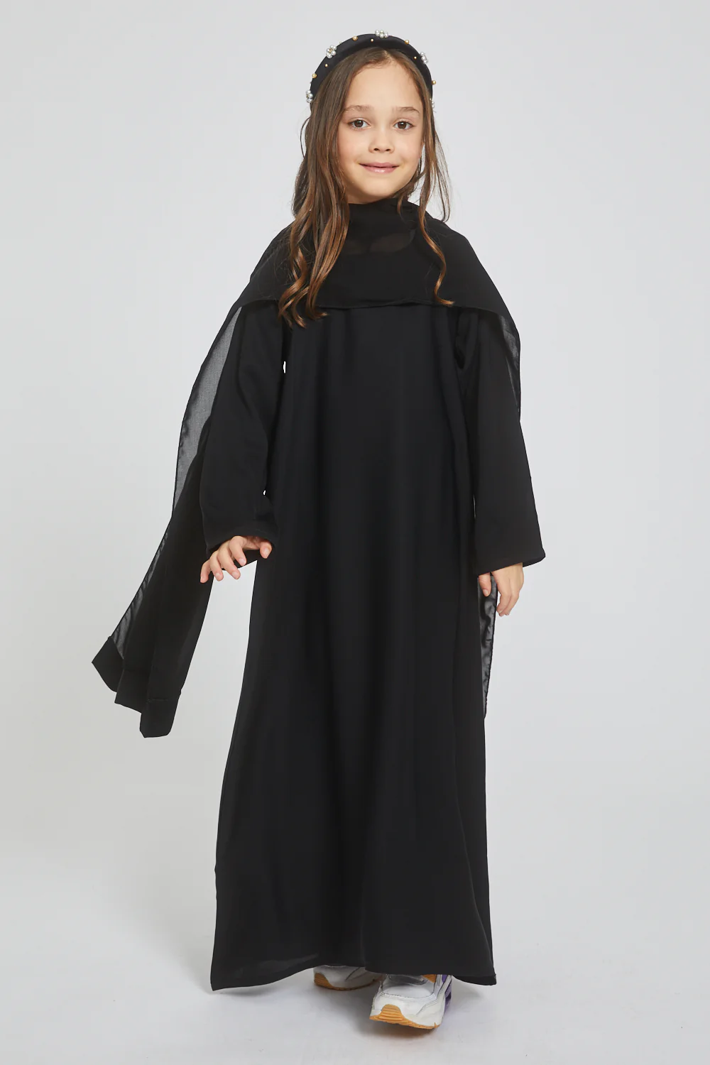 Junior Girls Plain Closed Abaya - Black - Image 5