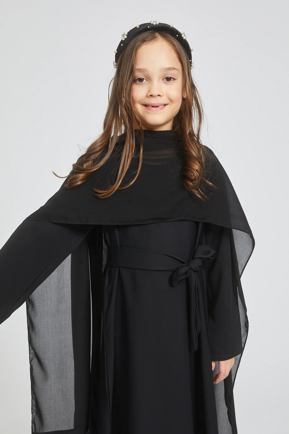 Junior Girls Plain Closed Abaya - Black - Image 7