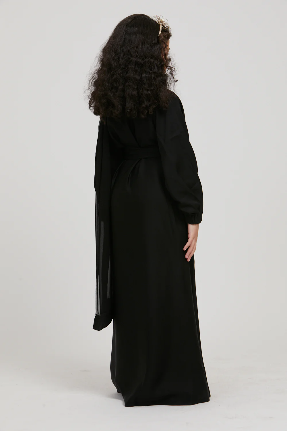 Junior Girls Plain Closed Abaya with Elasticated Cuffs - Black - Image 6
