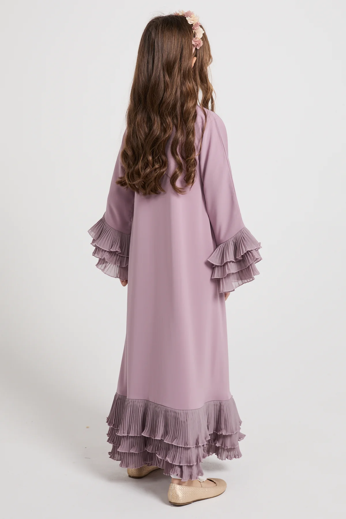 Junior Girls Premium Duchess Ruffle Open Abaya – Lilac Mist - Image 6