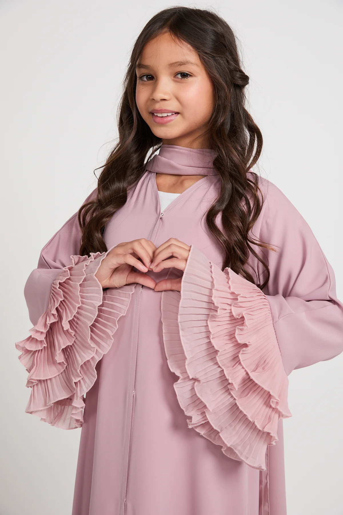 Junior Girls Premium Duchess Ruffle Open Abaya – Rose Blush - Image 2