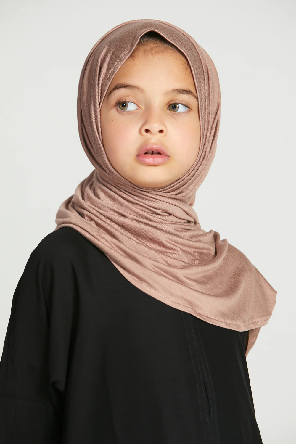 Junior Girls Premium Instant Jersey Hijab - Dusty Taupe - Image 3