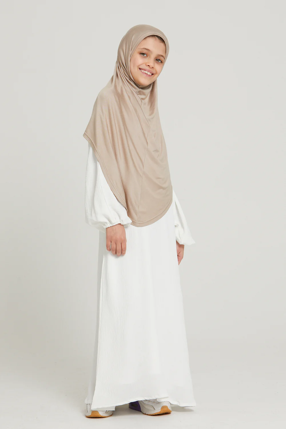 Junior Girls Premium Jersey Khimar - Nude - Image 2