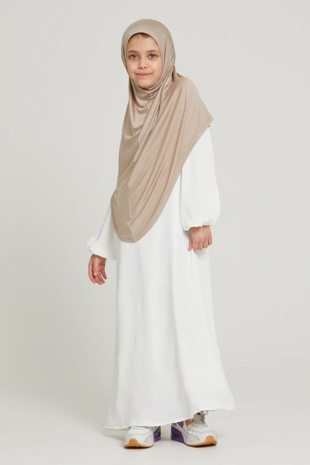 Junior Girls Premium Jersey Khimar - Nude - Image 3