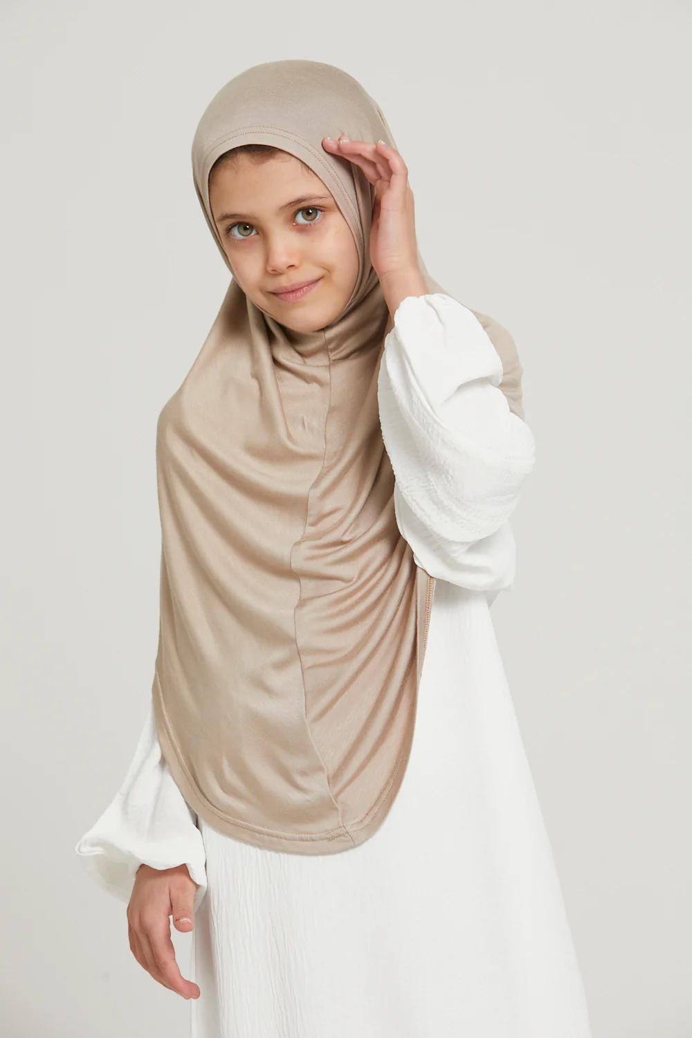 Junior Girls Premium Jersey Khimar - Nude - Image 4