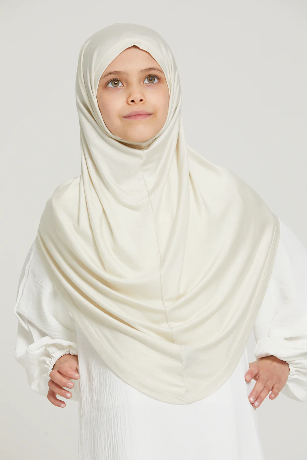 Junior Girls Premium Jersey Khimar - Off White - Image 4