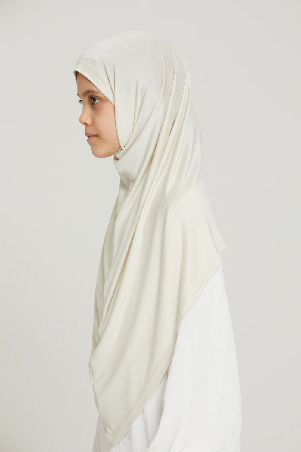 Junior Girls Premium Jersey Khimar - Off White - Image 5