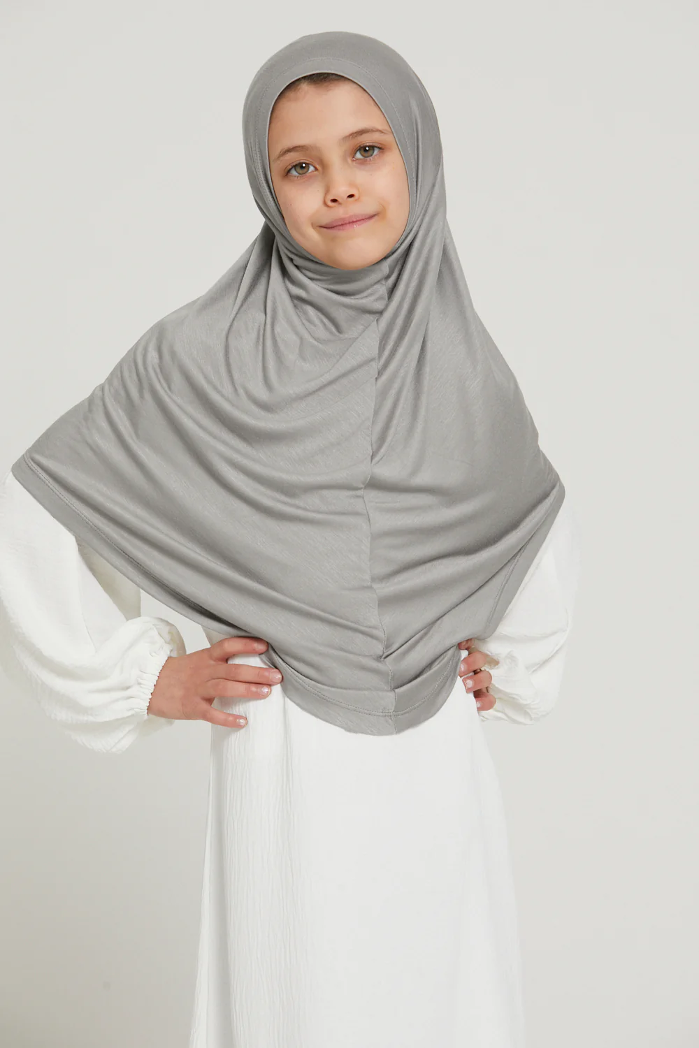 Junior Girls Premium Jersey Khimar - Silver/Grey - Image 2