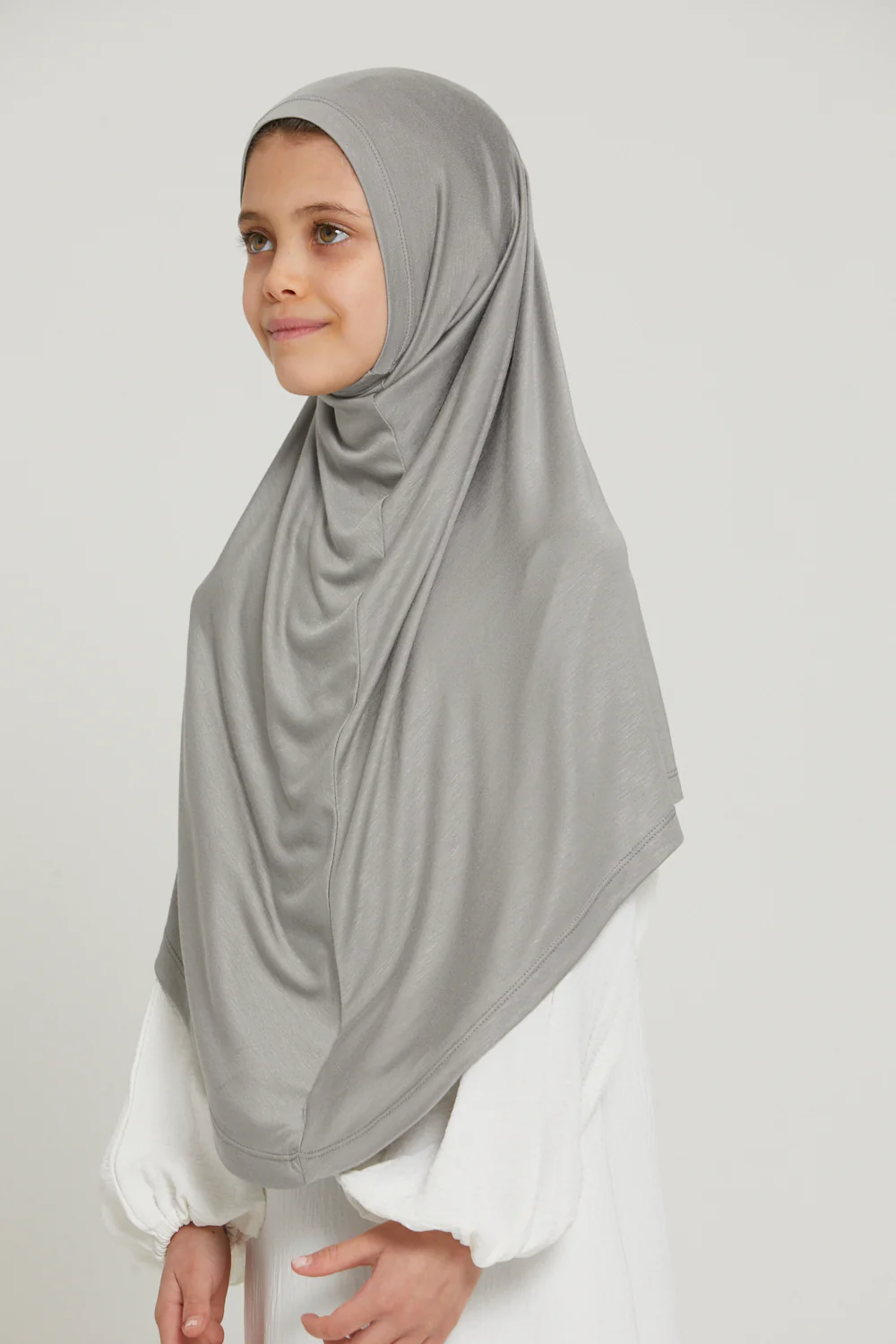 Junior Girls Premium Jersey Khimar - Silver/Grey - Image 3