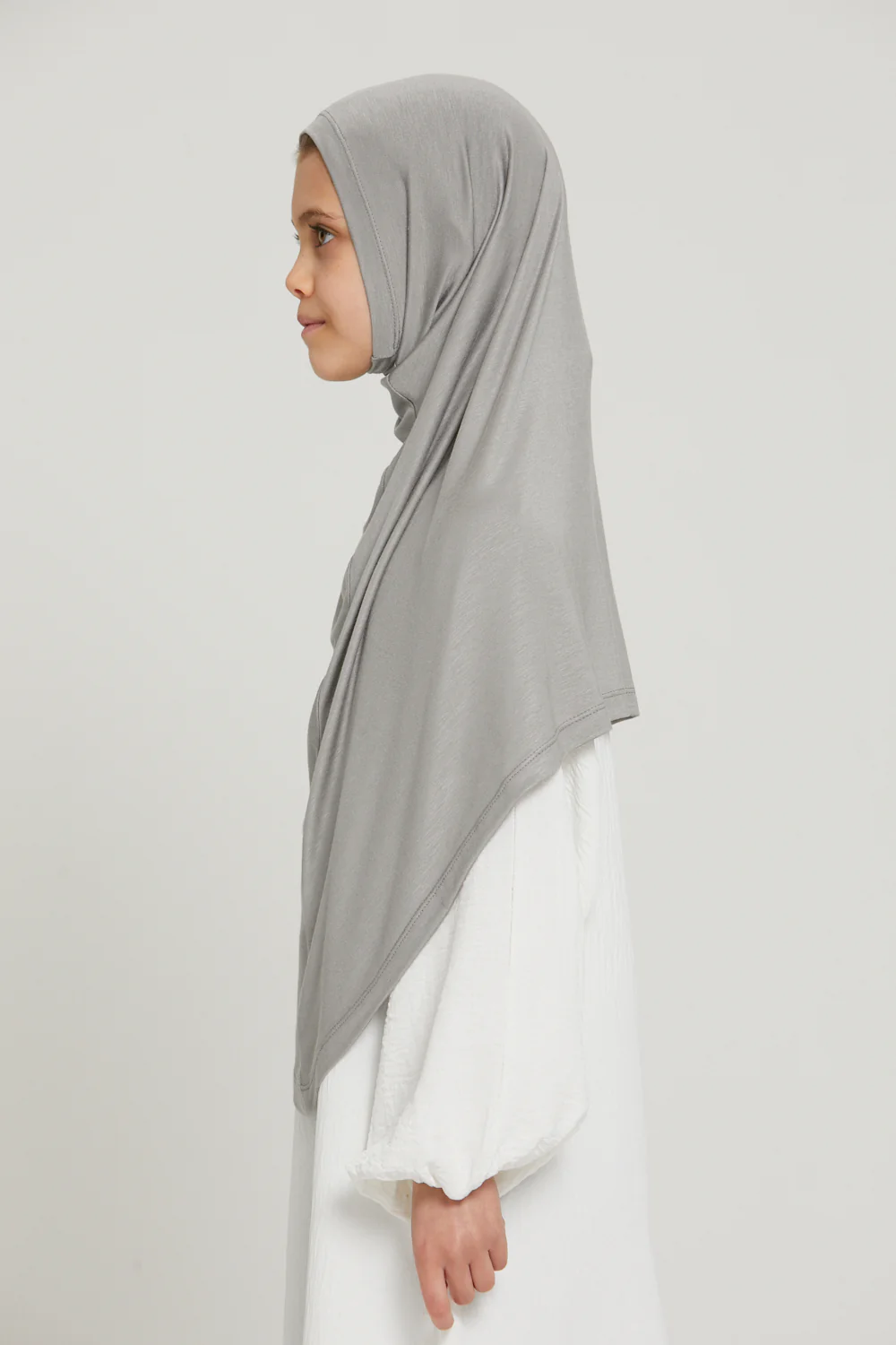 Junior Girls Premium Jersey Khimar - Silver/Grey - Image 4