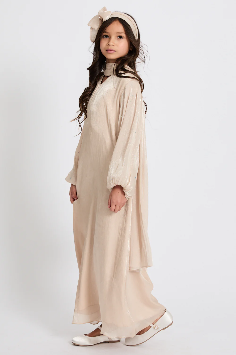 Junior Girls Premium Organza Frost Dainty Embellished Closed Abaya - Moonbeam - Image 6