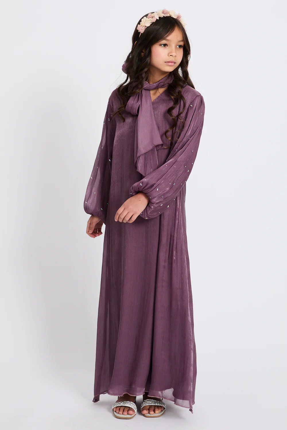 Junior Girls Premium Organza Frost Dainty Embellished - Mulberry - Image 4