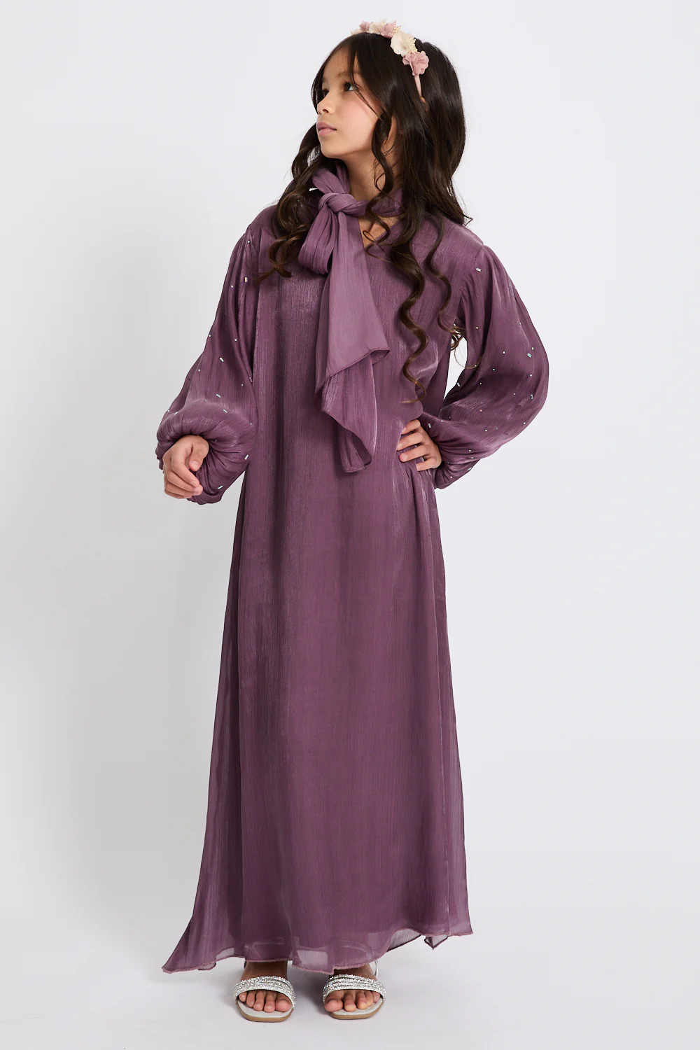 Junior Girls Premium Organza Frost Dainty Embellished - Mulberry - Image 5
