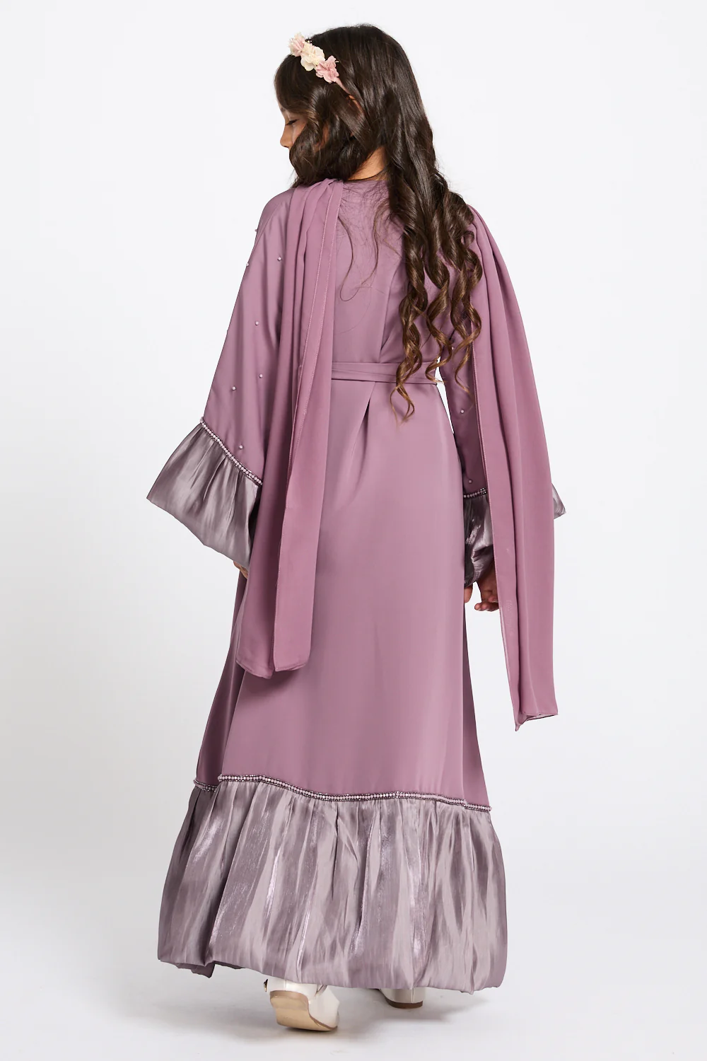 Junior Girls Premium Rosella Charm Open Abaya - Mauve Rose - Image 8