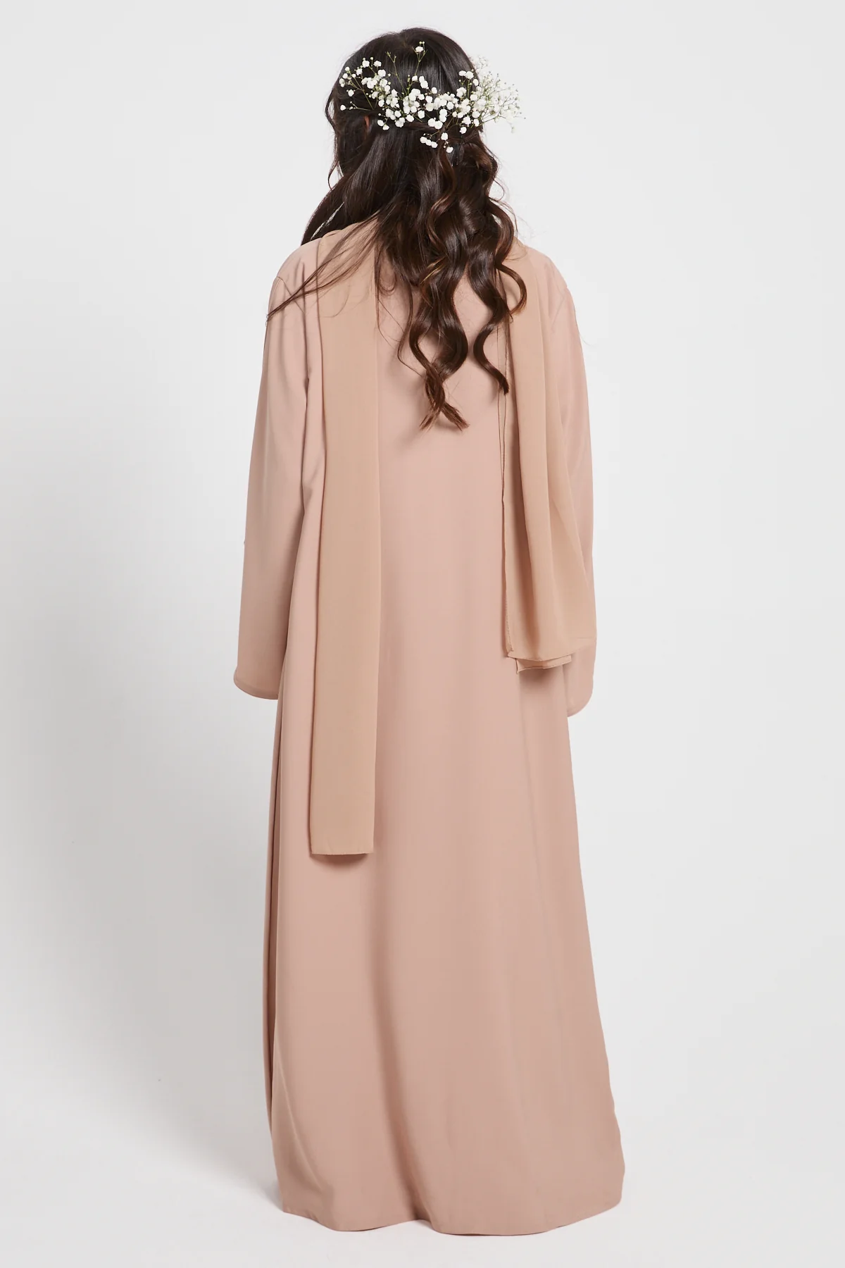 Junior Girls Premium Signature Bow Cuff Open Abaya - Desert Beige - Image 5