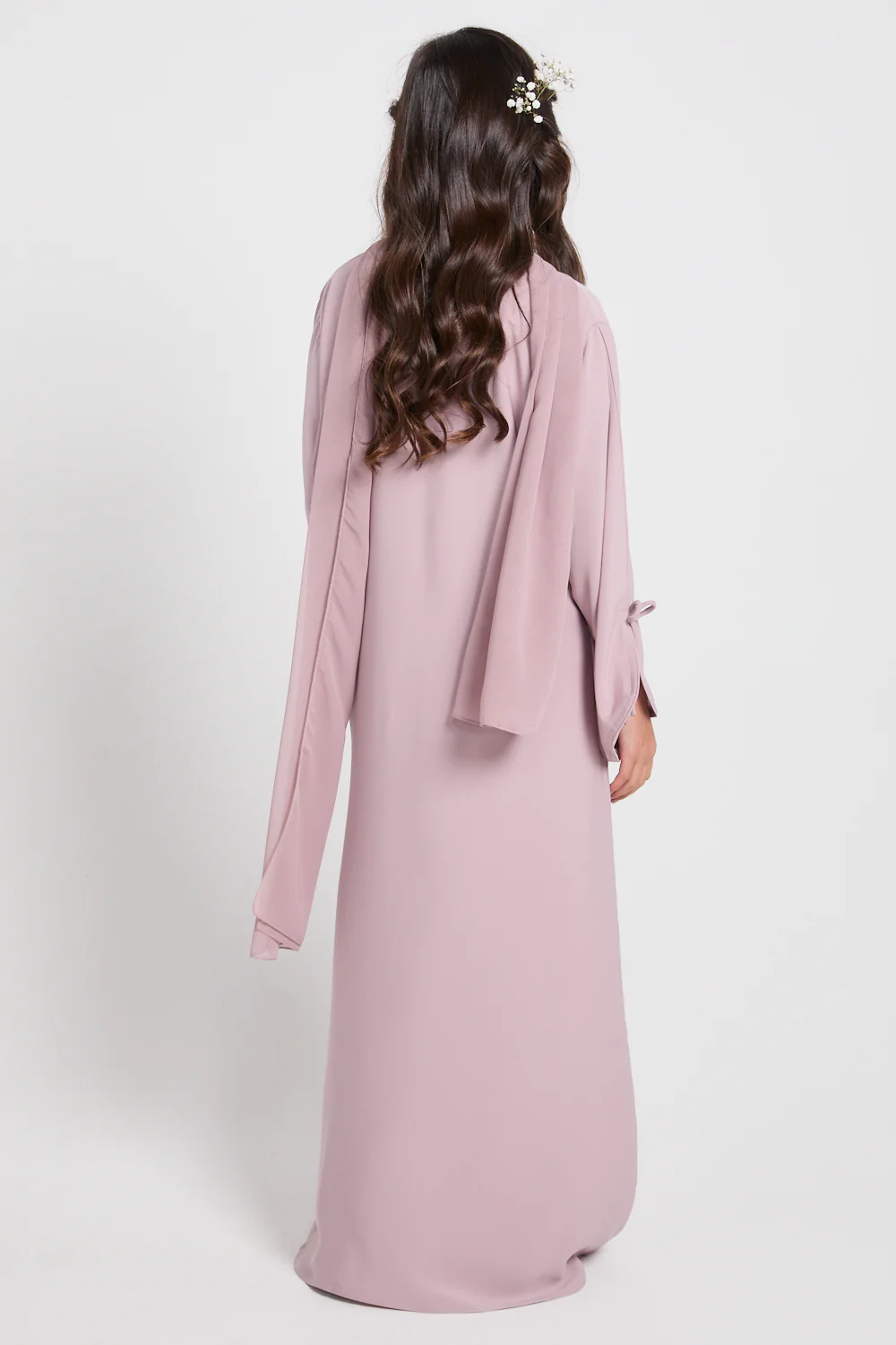 Junior Girls Premium Signature Bow Cuff Open Abaya - Rosaline - Image 4