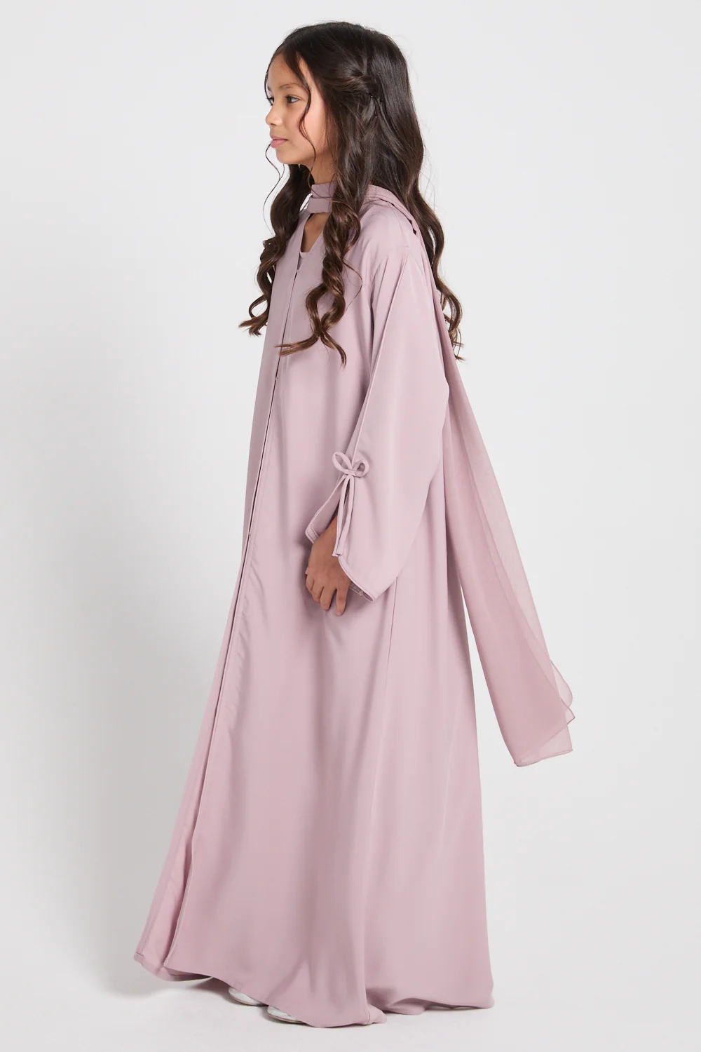 Junior Girls Premium Signature Bow Cuff Open Abaya - Rosaline - Image 5