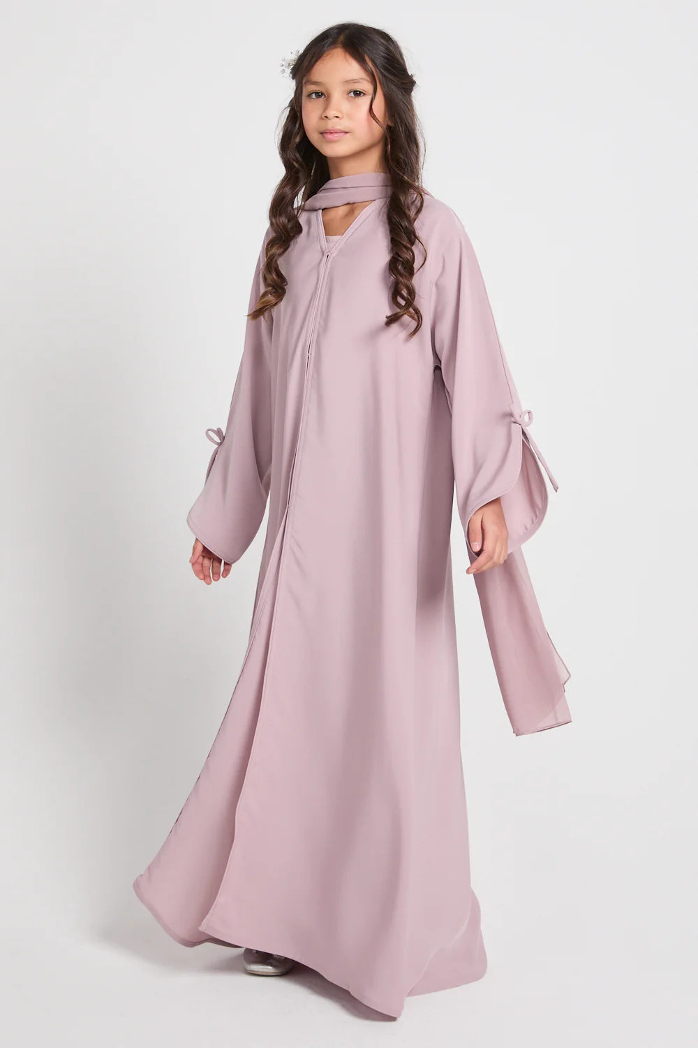 Junior Girls Premium Signature Bow Cuff Open Abaya - Rosaline - Image 6
