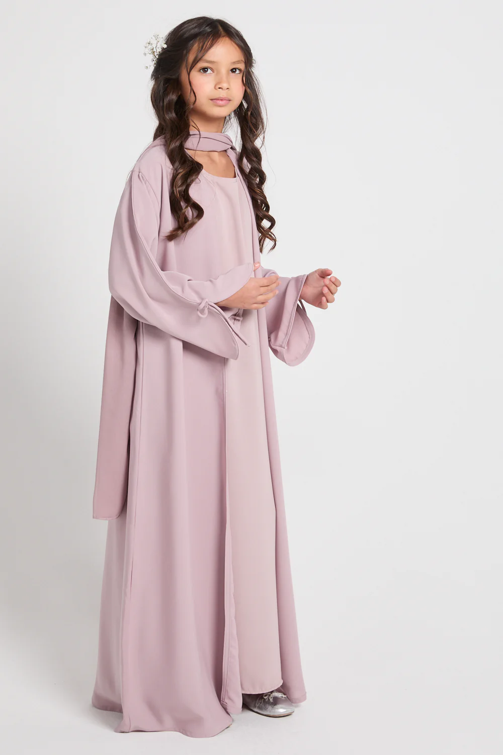 Junior Girls Premium Signature Bow Cuff Open Abaya - Rosaline - Image 7