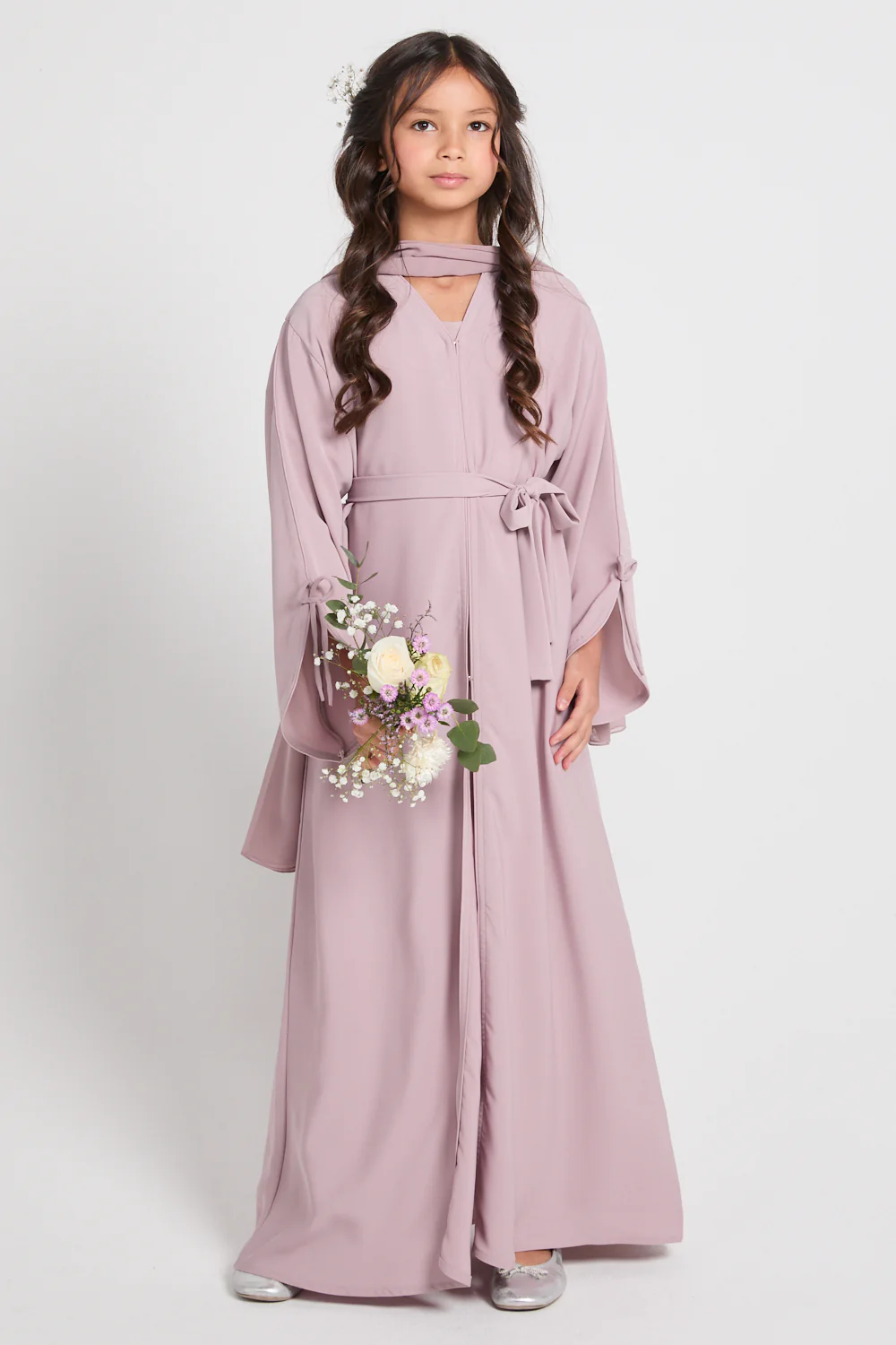 Junior Girls Premium Signature Bow Cuff Open Abaya - Rosaline - Image 8