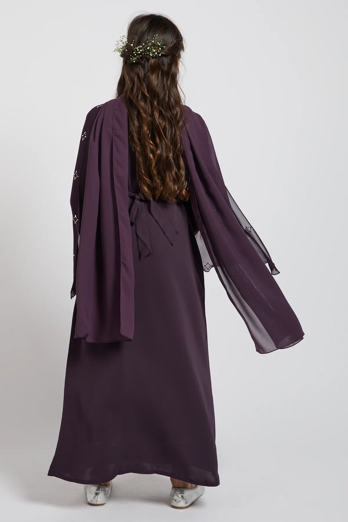 Junior Girls Premium Stardust Cape Sleeve Closed Abaya – Midnight Plum - PRE ORDER - Image 5