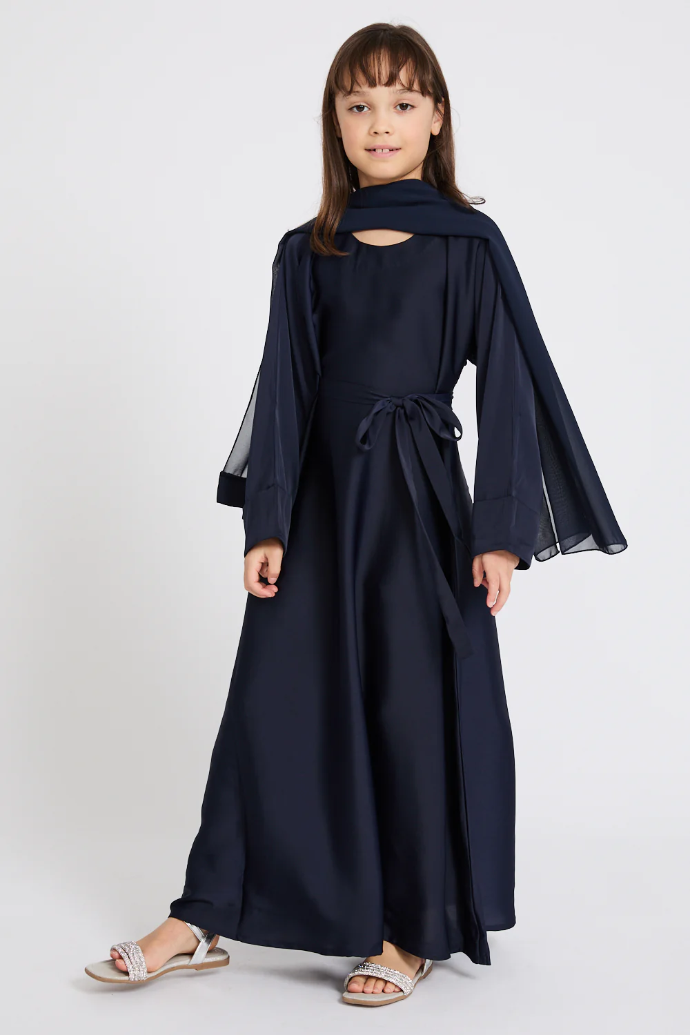 Junior Girls Premium Timeless Closed Abaya with Folded Cuff - Deep Navy