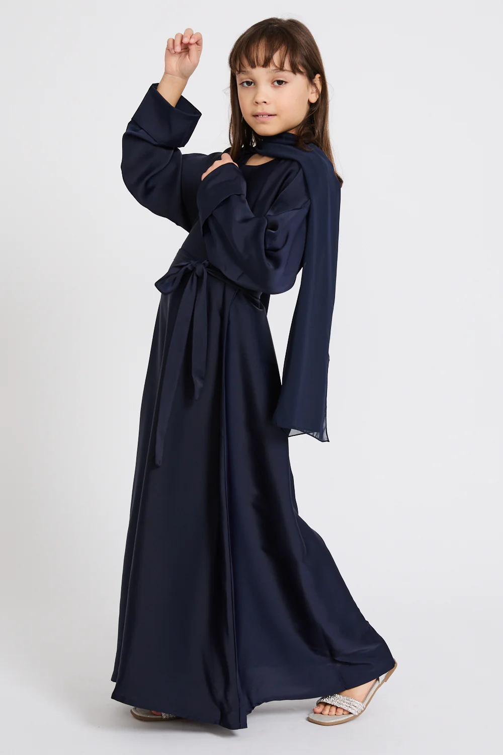 Junior Girls Premium Timeless Closed Abaya with Folded Cuff - Deep Navy - Image 5