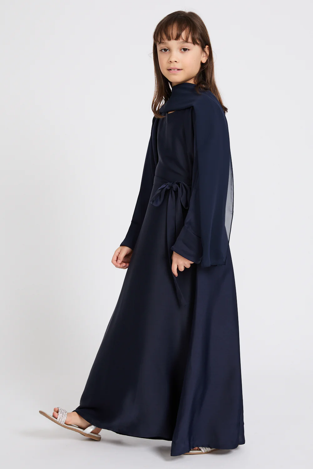 Junior Girls Premium Timeless Closed Abaya with Folded Cuff - Deep Navy - Image 6