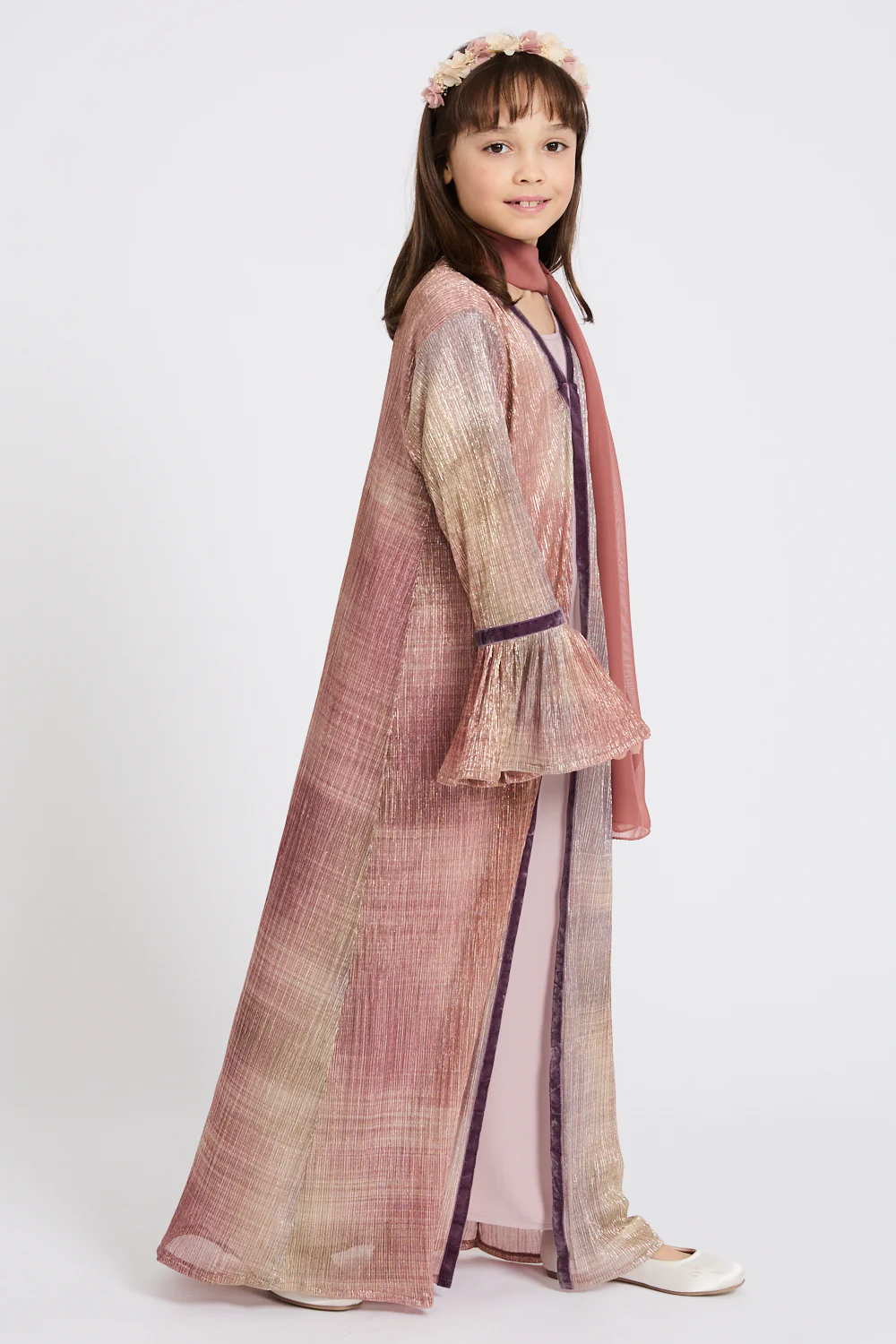 Junior Girls Rose Petal Mirage Open Abaya - LIMITED EDITION - Image 3
