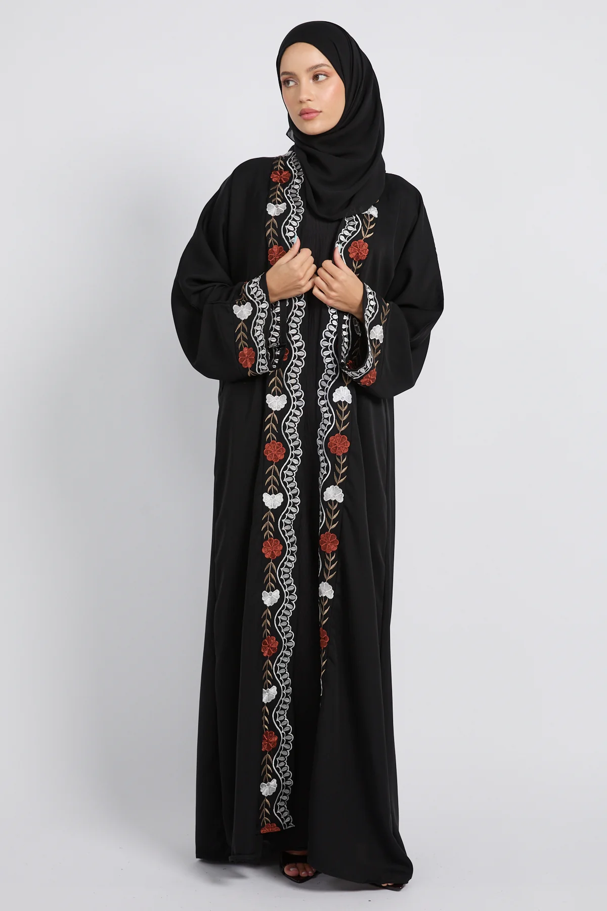 Junior Girls Royal Garden Embroidered Four Piece Abaya Set - Black - Image 3