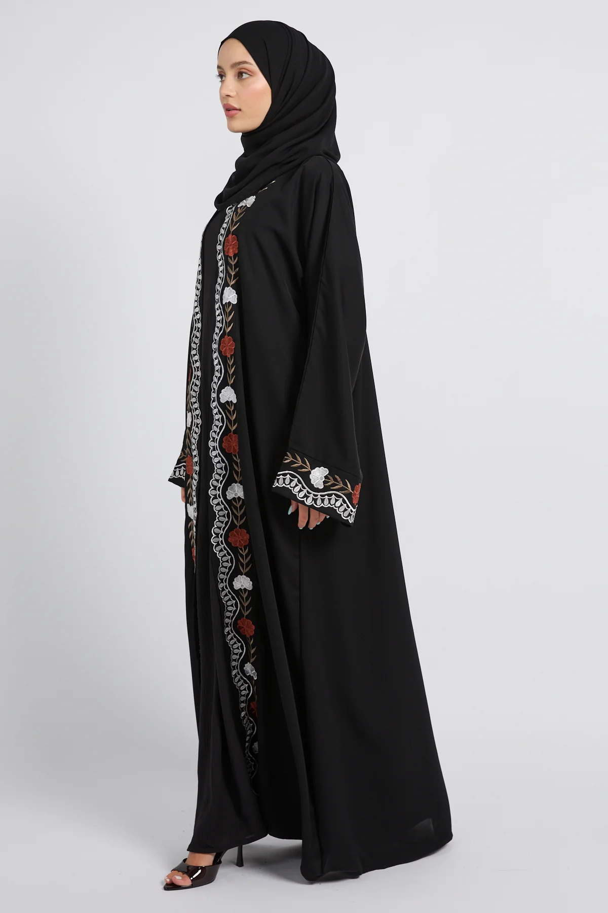 Junior Girls Royal Garden Embroidered Four Piece Abaya Set - Black - Image 4