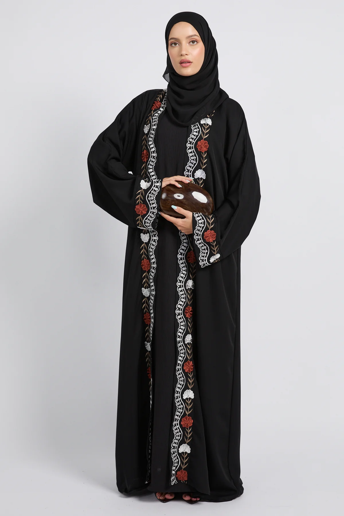 Junior Girls Royal Garden Embroidered Four Piece Abaya Set - Black - Image 5