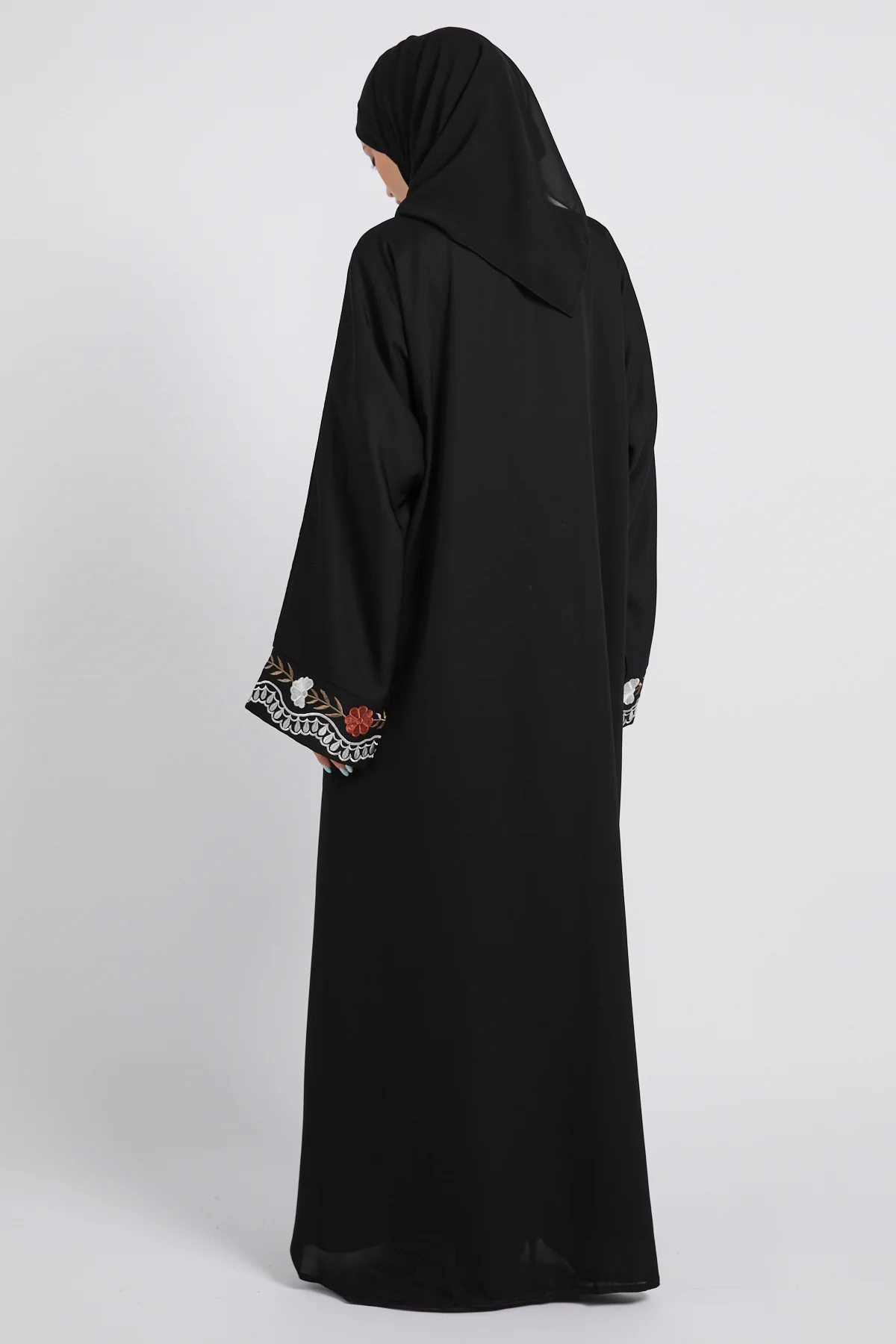 Junior Girls Royal Garden Embroidered Four Piece Abaya Set - Black - Image 6