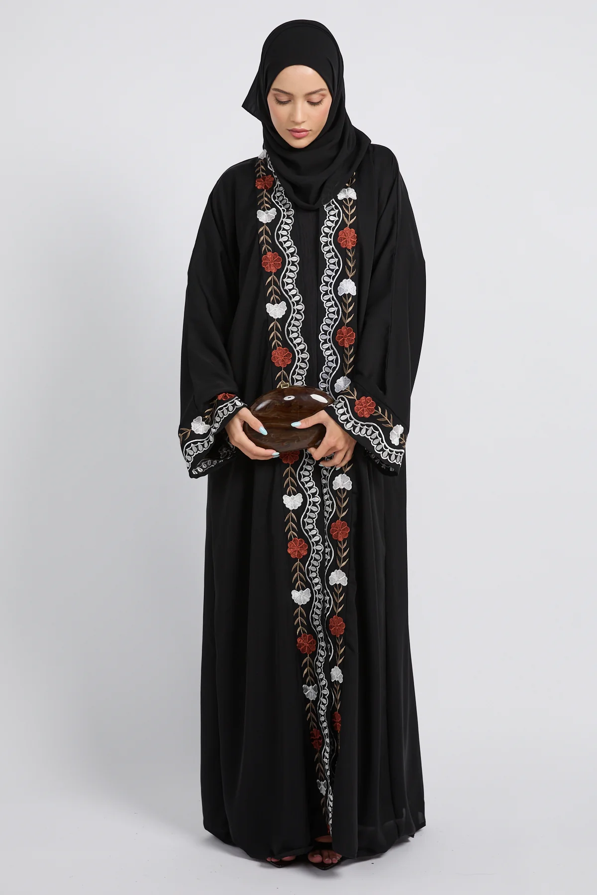 Junior Girls Royal Garden Embroidered Four Piece Abaya Set - Black - Image 7
