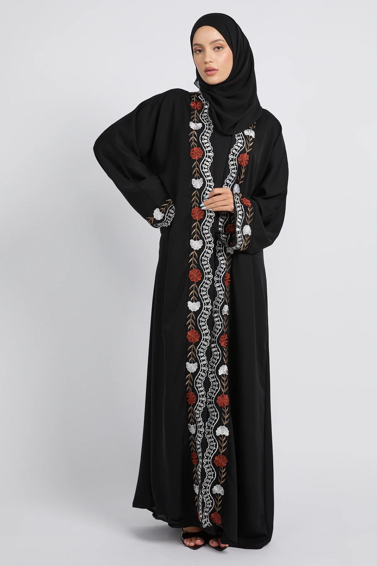 Junior Girls Royal Garden Embroidered Four Piece Abaya Set - Black - Image 8