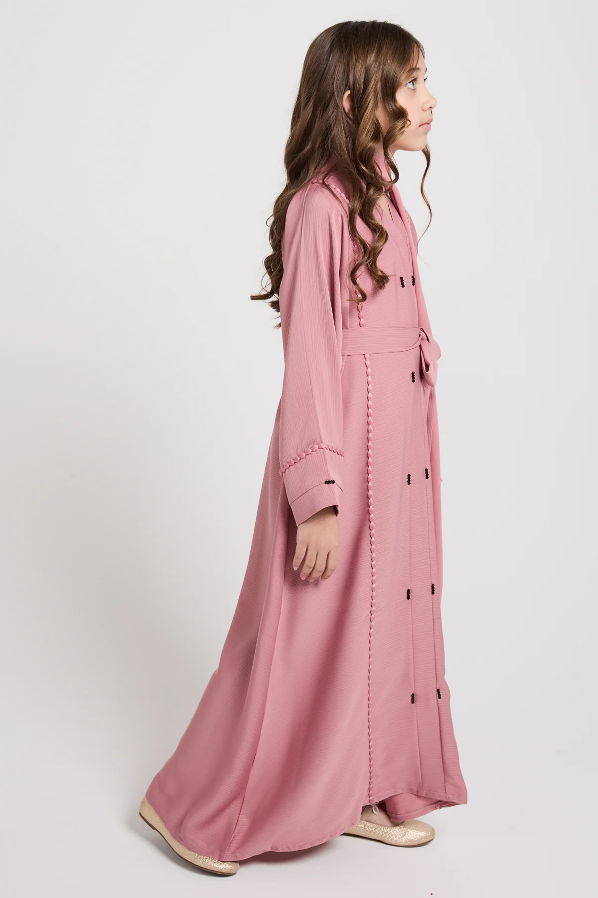 Junior Girls Textured Dainty Detail Closed Abaya - Dusty Rose - Image 6
