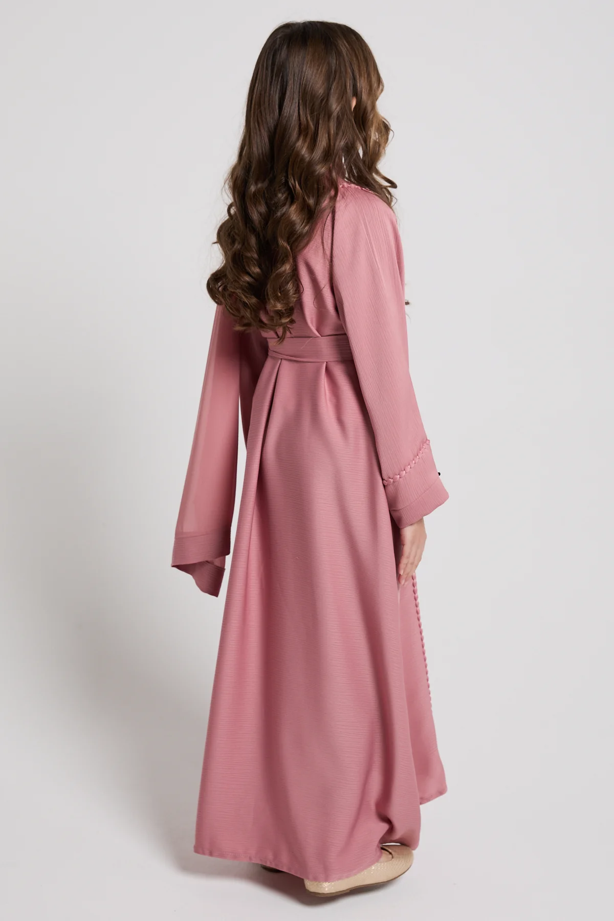 Junior Girls Textured Dainty Detail Closed Abaya - Dusty Rose - Image 8