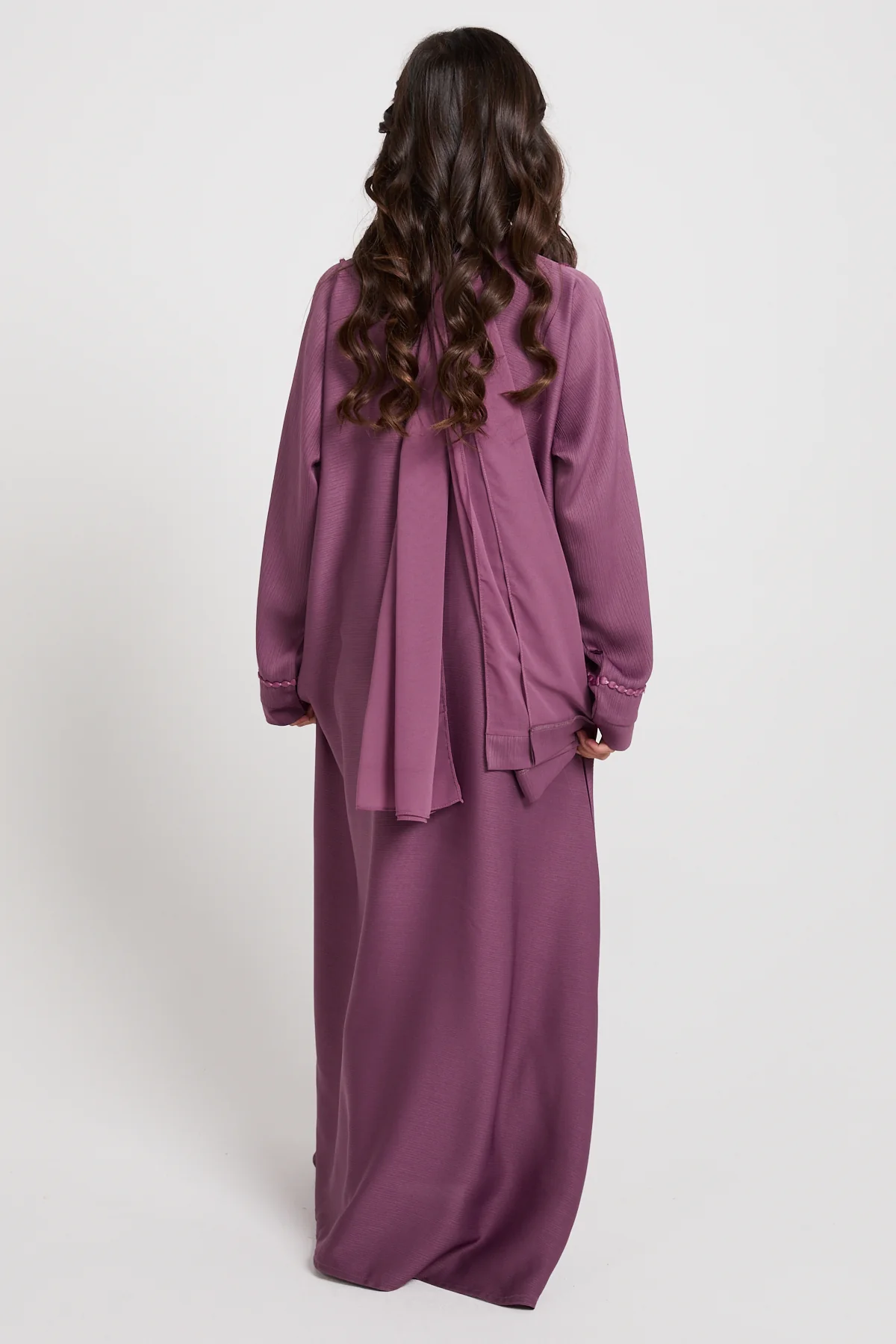 Junior Girls Textured Dainty Detail Closed Abaya - Plum Mauve - Image 4