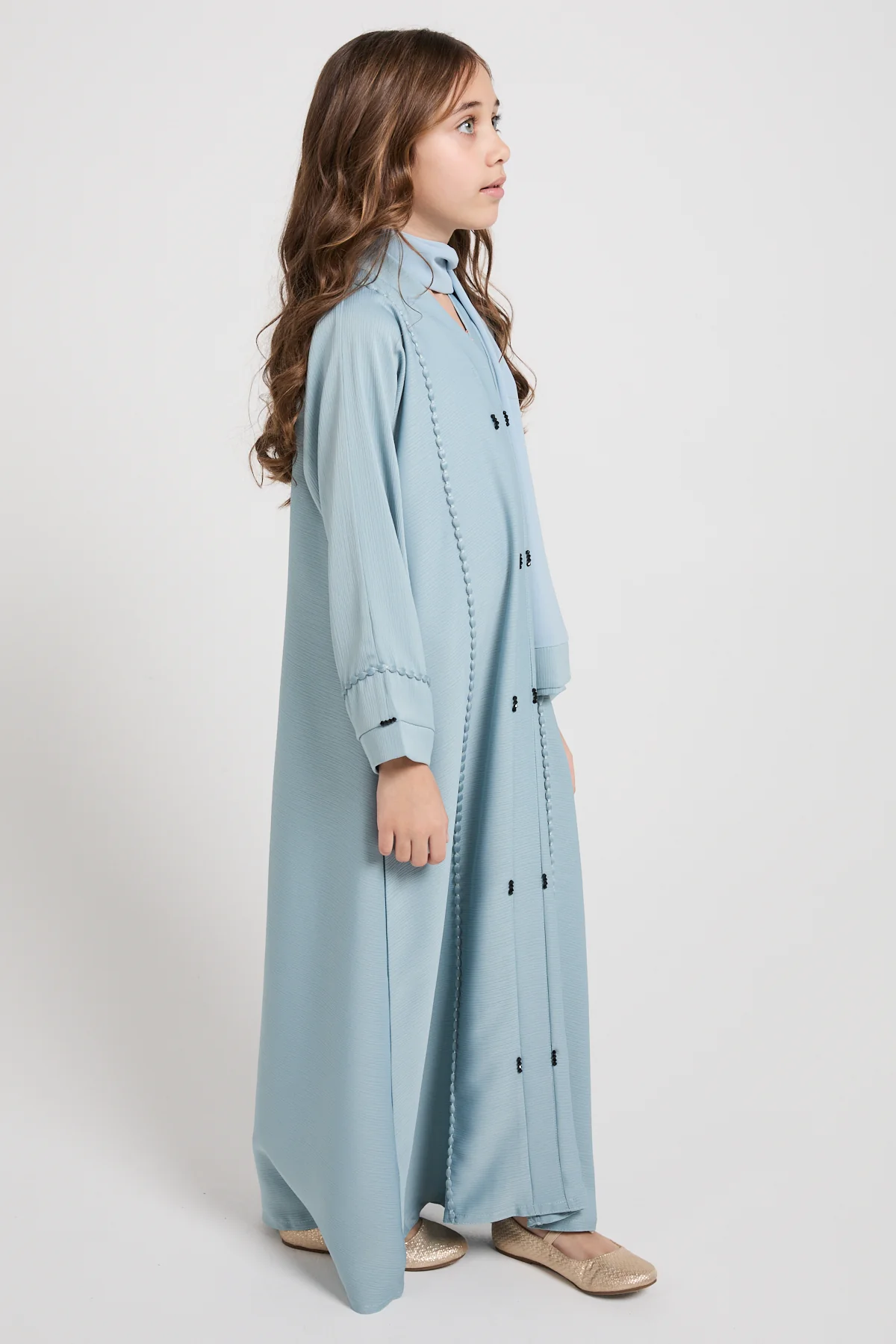 Junior Girls Textured Dainty Detail Closed Abaya - Powder Blue - Image 5