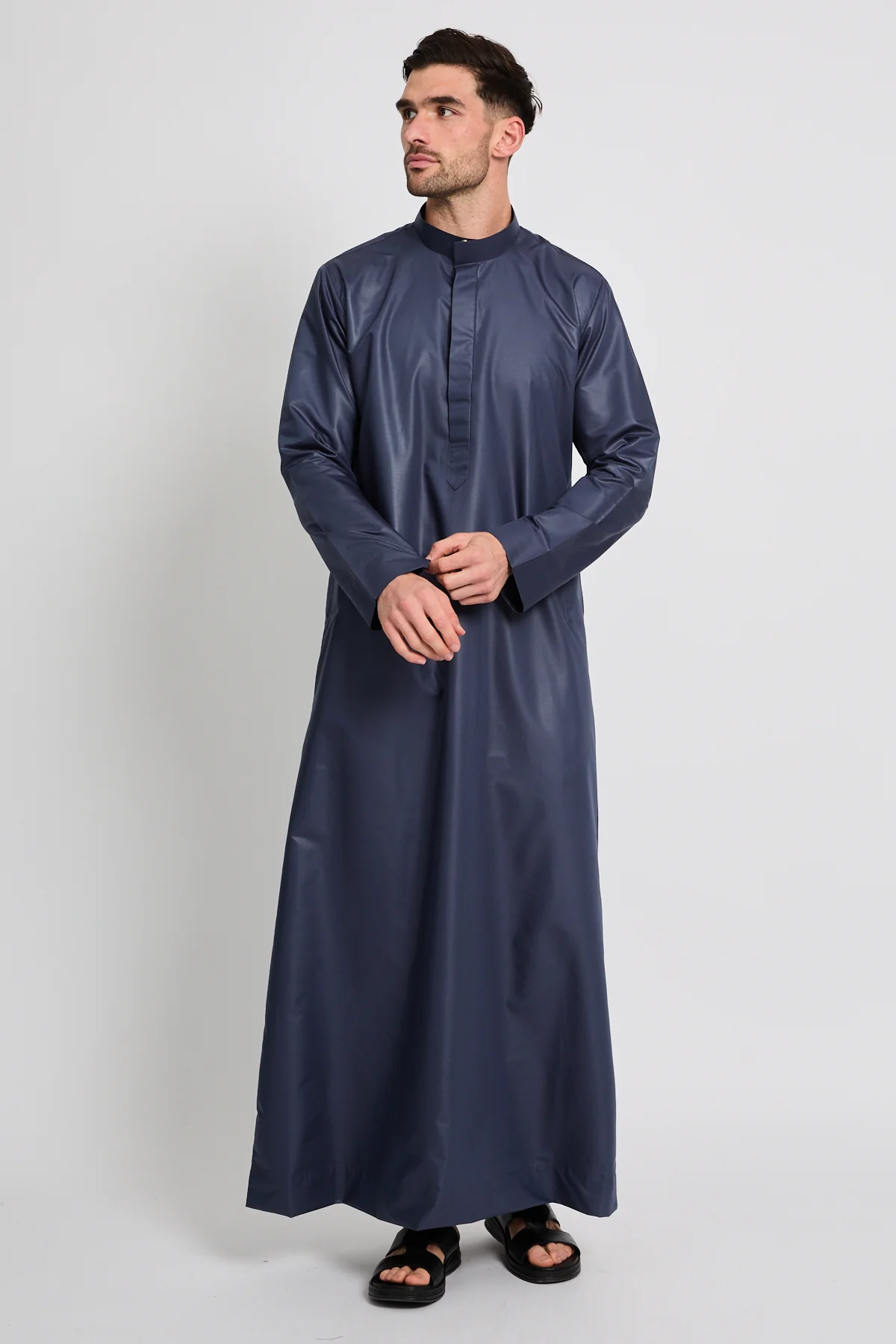 Premium Kuwaiti Thobe - Navy - Image 3