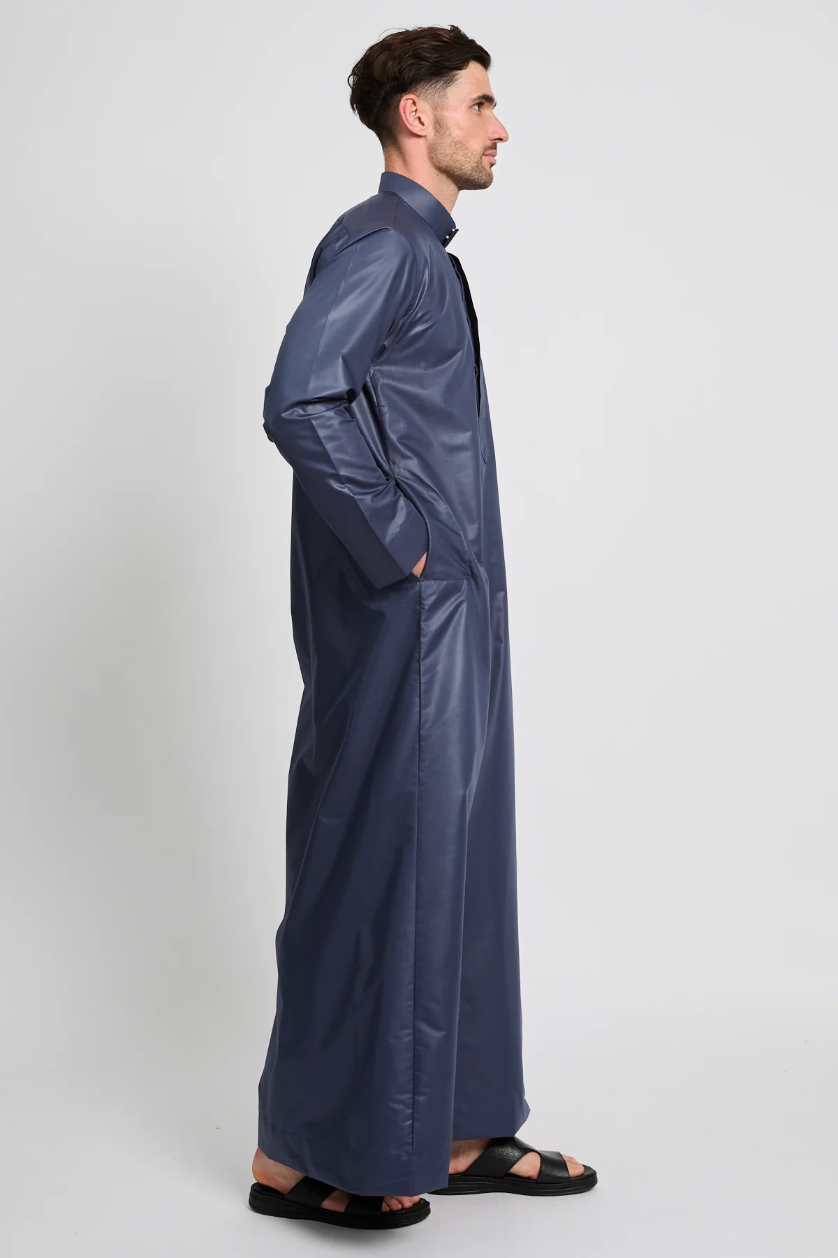 Premium Kuwaiti Thobe - Navy - Image 5