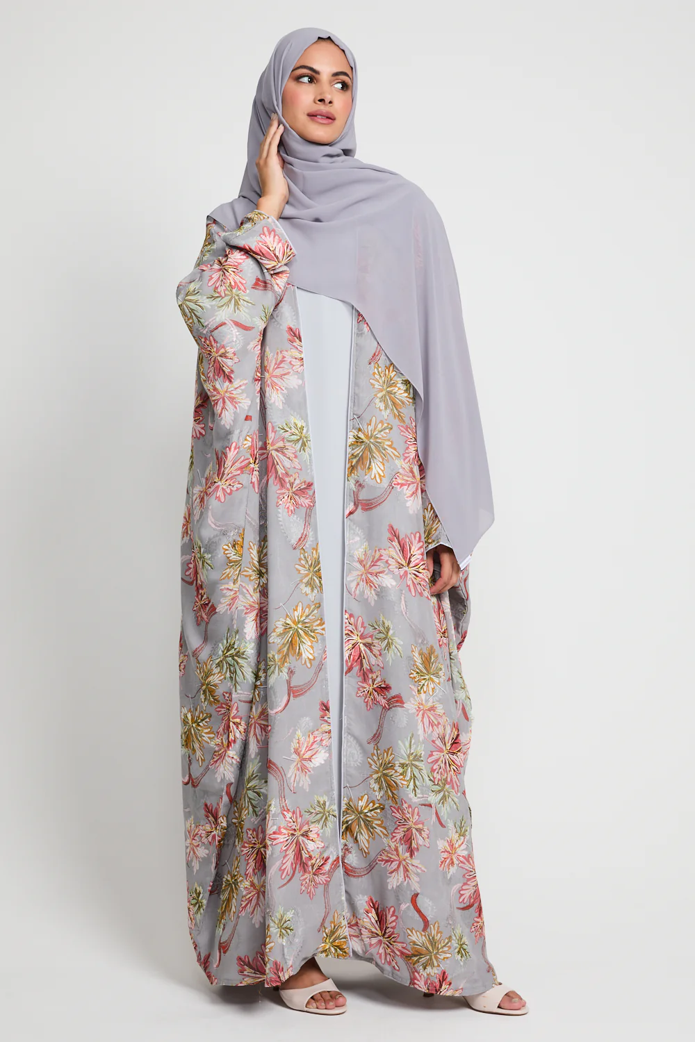 Lavender Bloom Grey Open Bisht - LIMITED EDITION