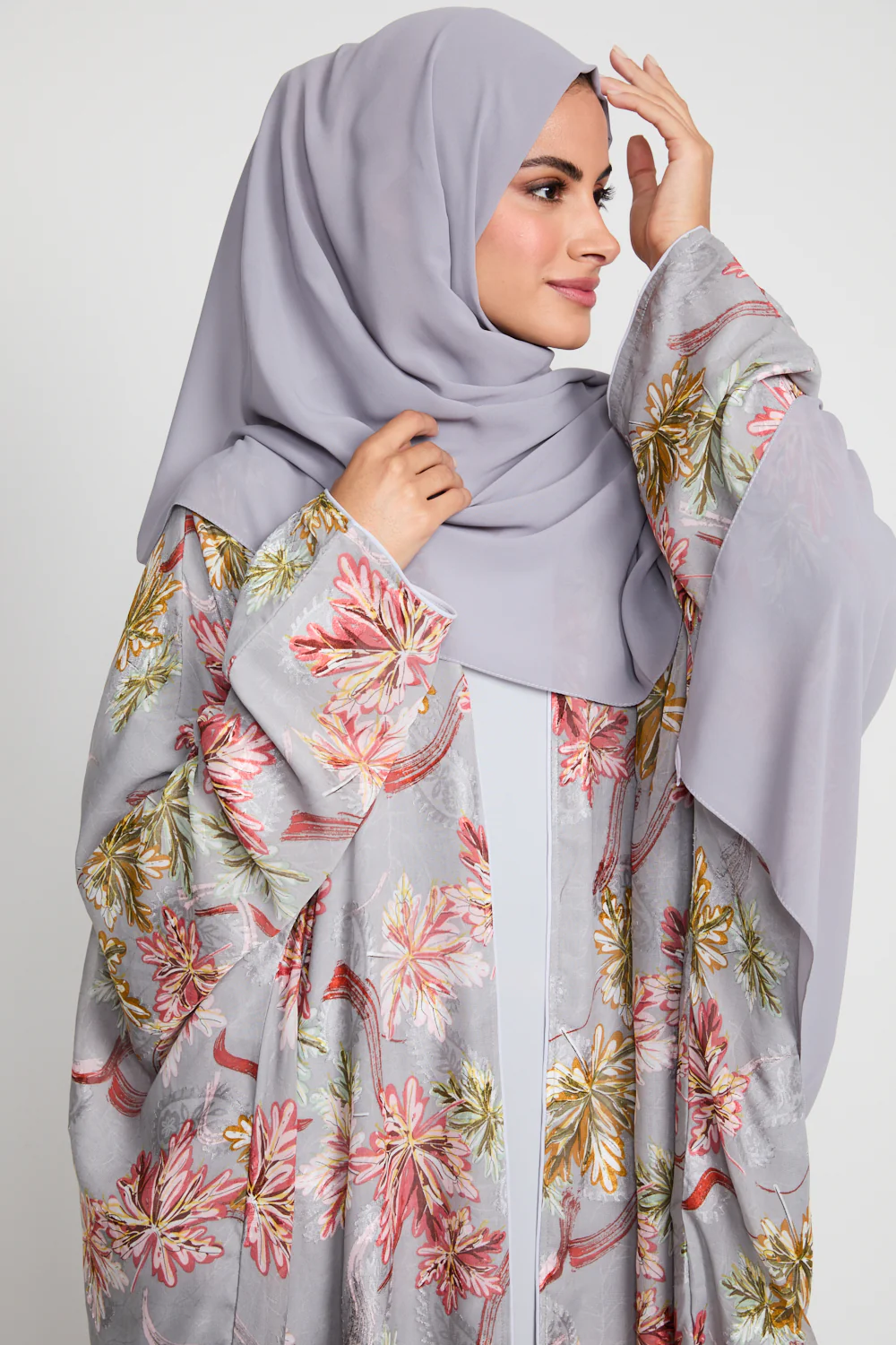 Lavender Bloom Grey Open Bisht - LIMITED EDITION - Image 2