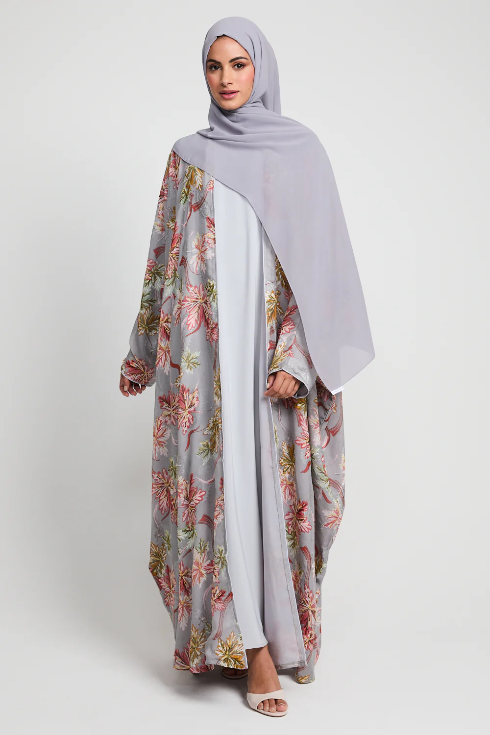 Lavender Bloom Grey Open Bisht - LIMITED EDITION - Image 3