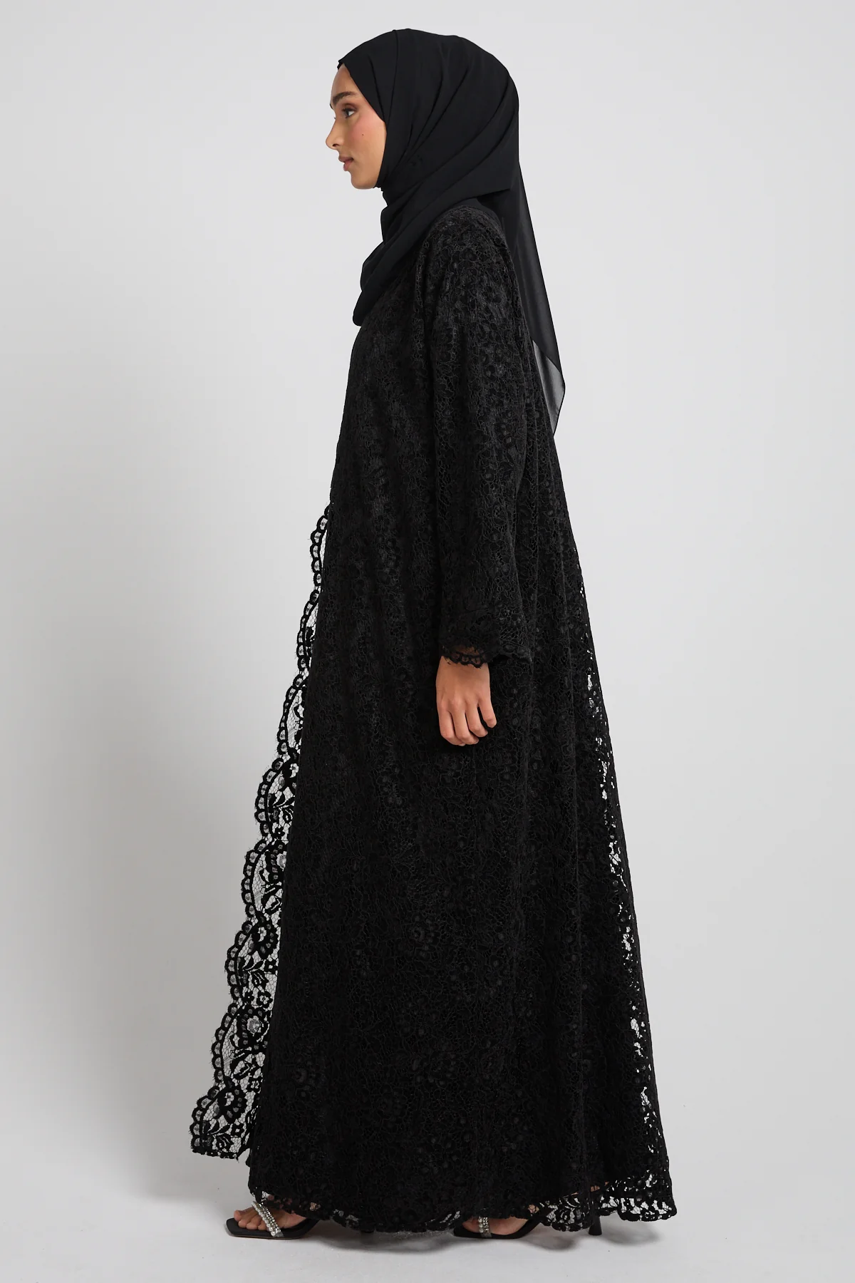 Luxe Bloom Lace Three Piece Abaya Set – Black - Image 5