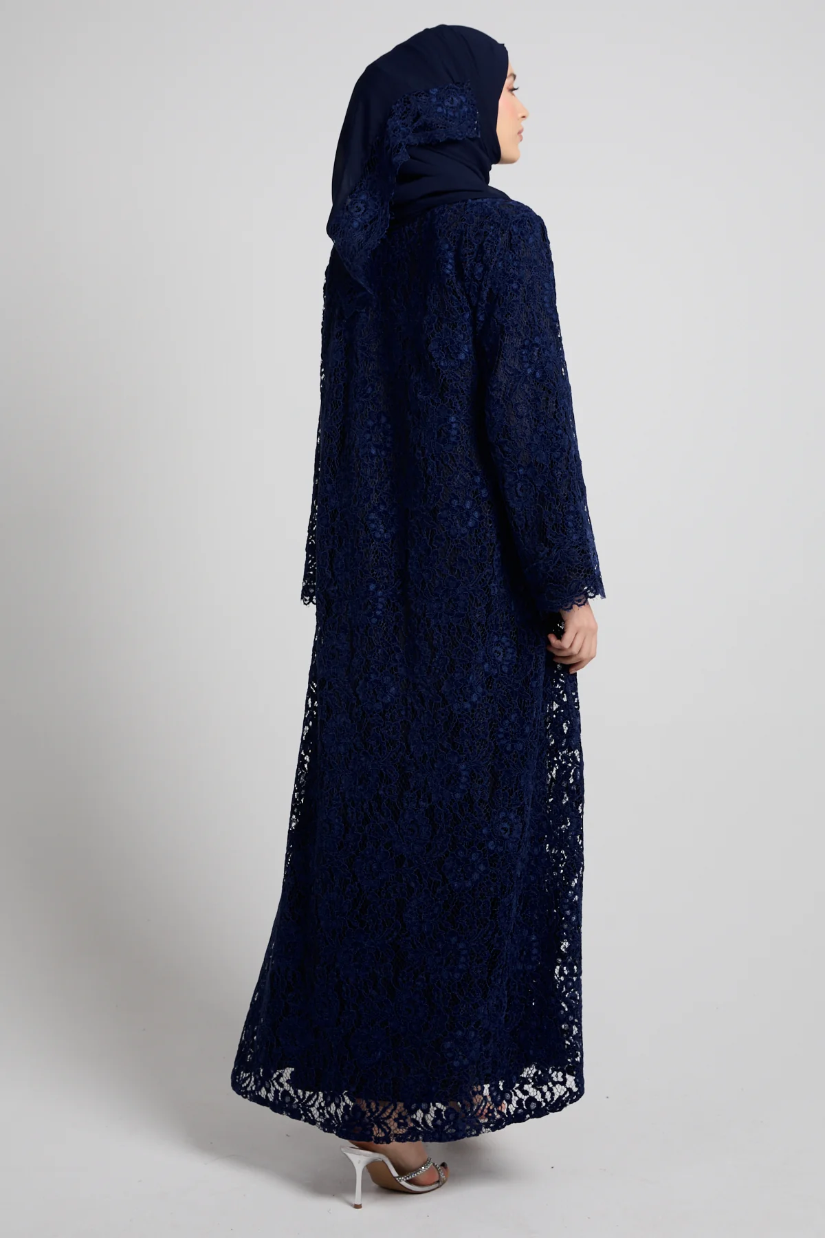 Luxe Bloom Lace Three Piece Abaya Set – Navy - Image 4