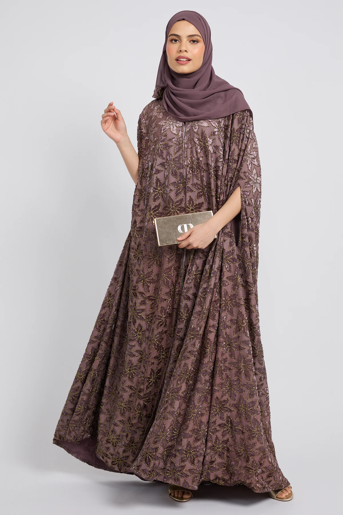 Luxury Arabesque Petal Cape Abaya - Dusky Plum- LIMITED EDITION