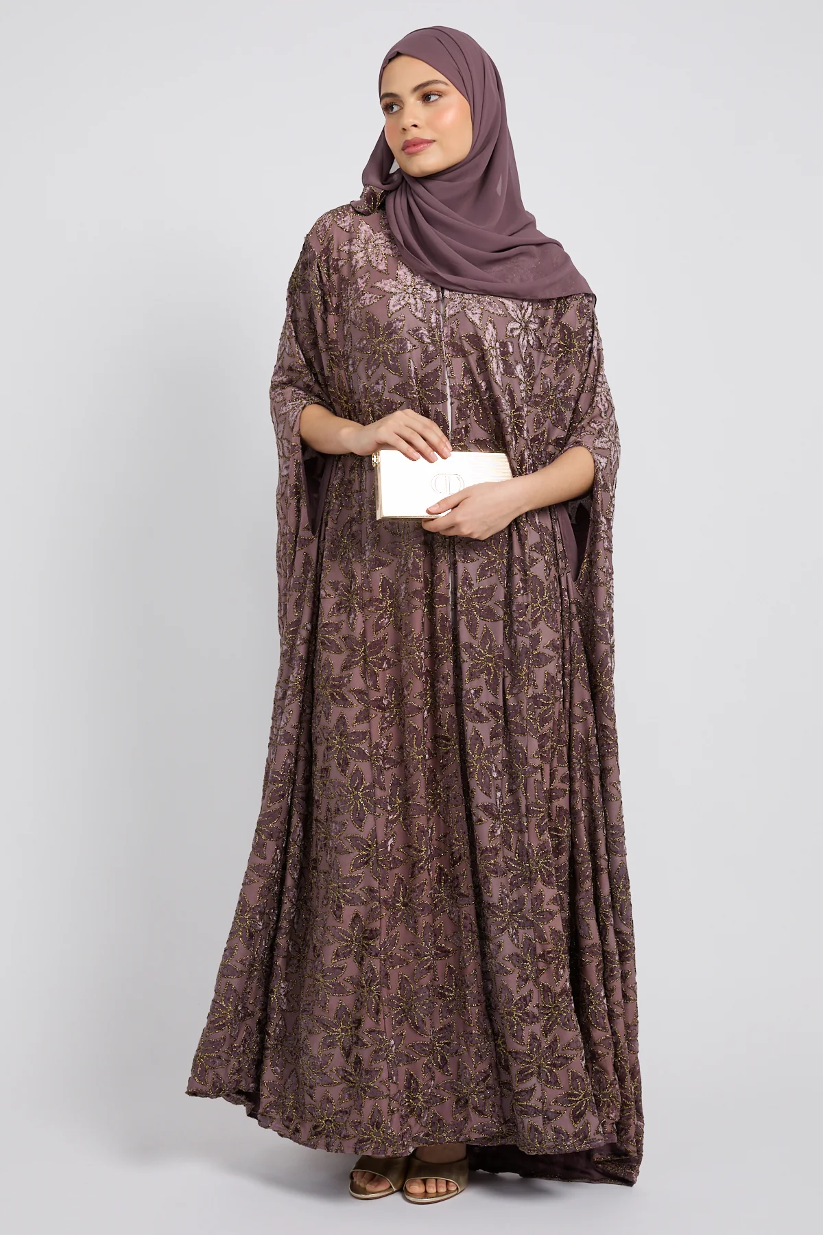 Luxury Arabesque Petal Cape Abaya - Dusky Plum- LIMITED EDITION - Image 7