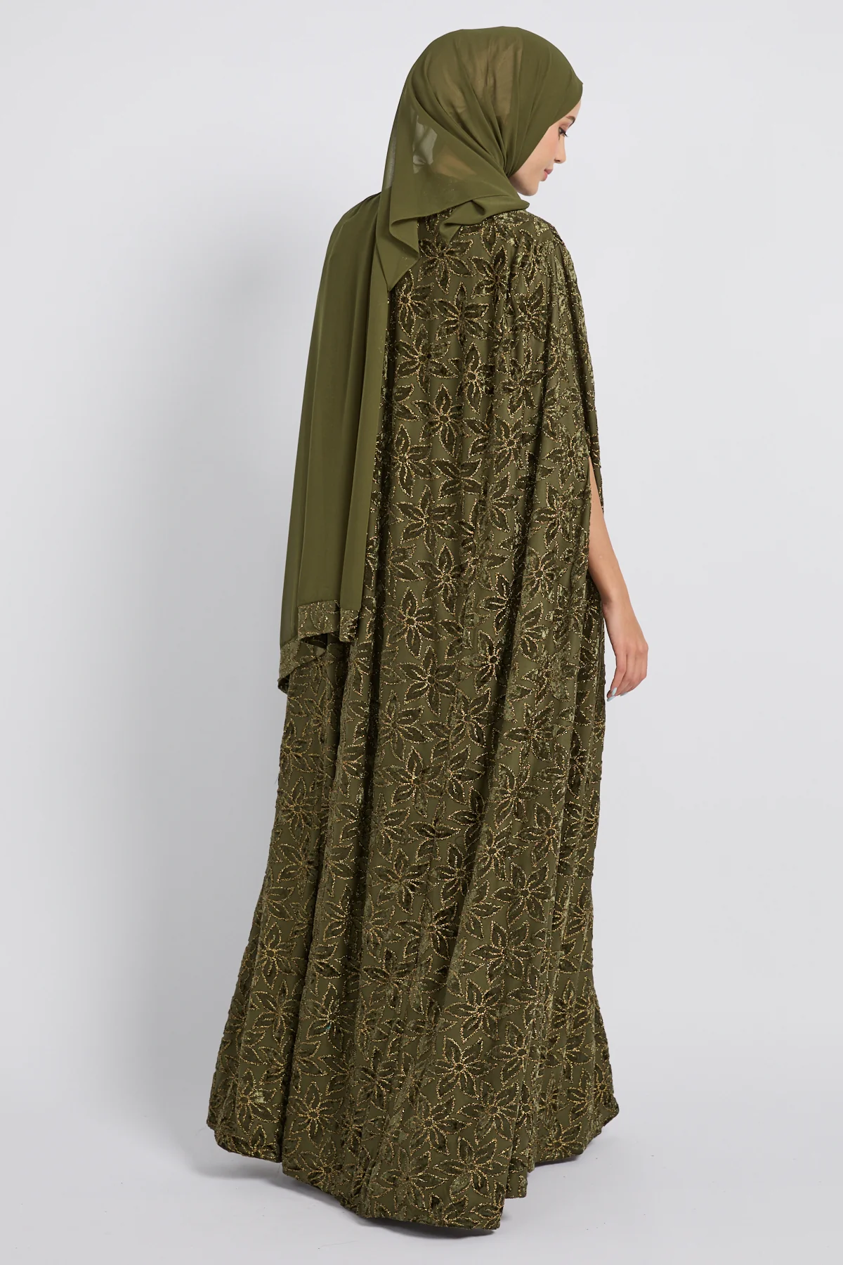 Luxury Arabesque Petal Cape Abaya - Olive Gold -  LIMITED EDITION - Image 8