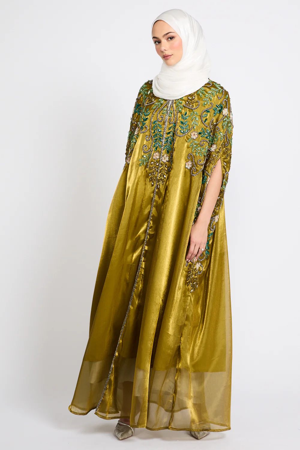 Luxury Bejewelled Cape - Golden Olive - Image 3